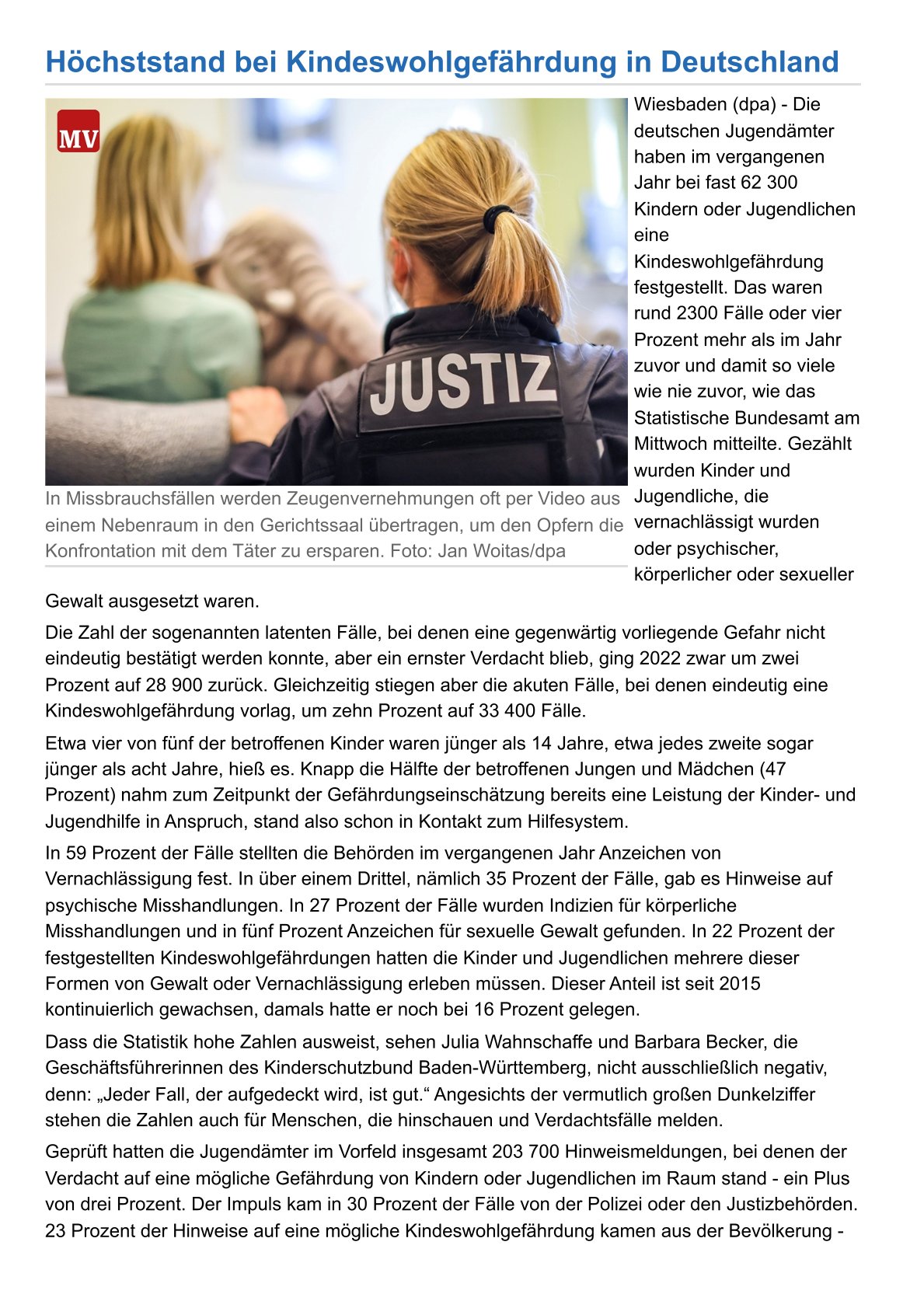 Höchststand bei Kindeswohlgefährdung in Deutschland Seite 1