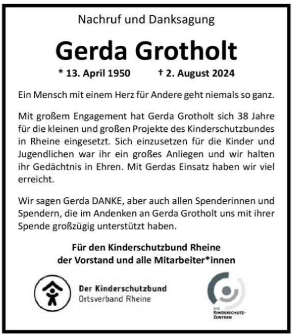 Nachruf Gerda Grotholt