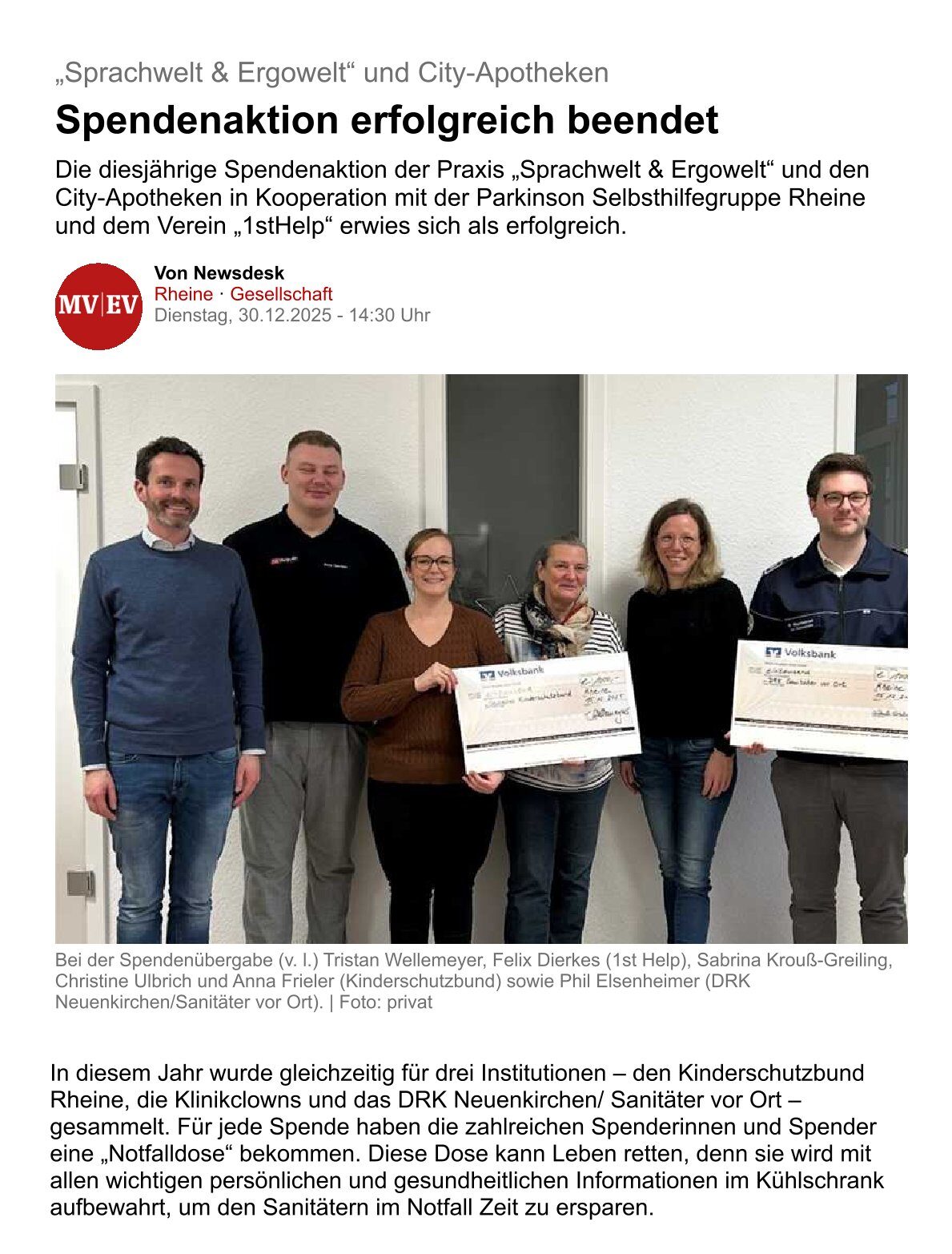 Foto 1 - Spendenaktion erfolgreich beendet - "Sprachwelt & Ergowelt" und City-Apotheken