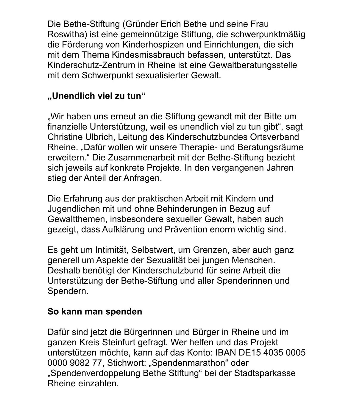 Foto 2 - Kinderschutzbund ruft zum Spenden auf - Projekt mit der Bethe-Stiftung