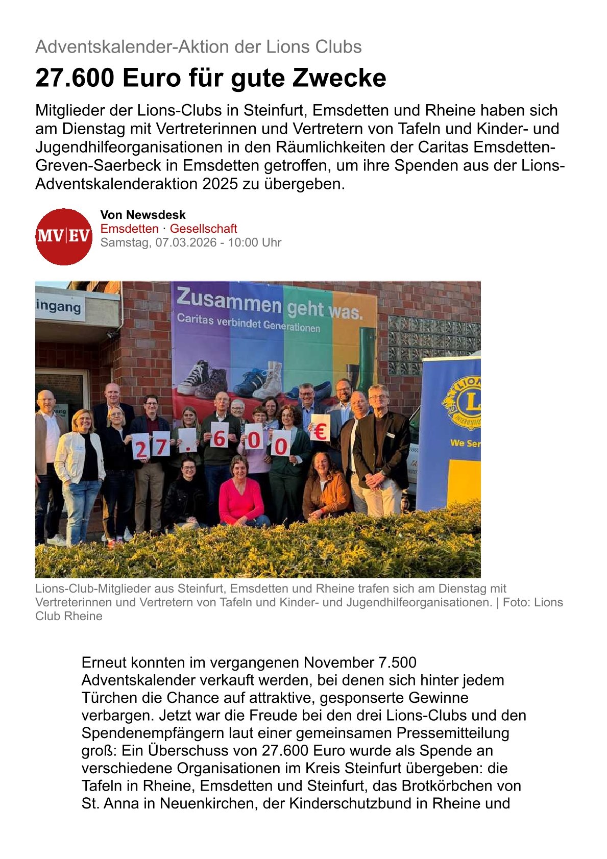 Foto 1 - 27.600 Euro für gute Zwecke