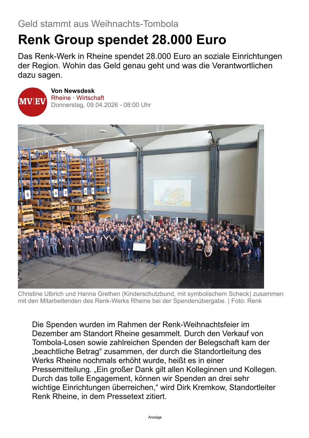 Foto 1 - Renk Group spendet 28 000 Euro