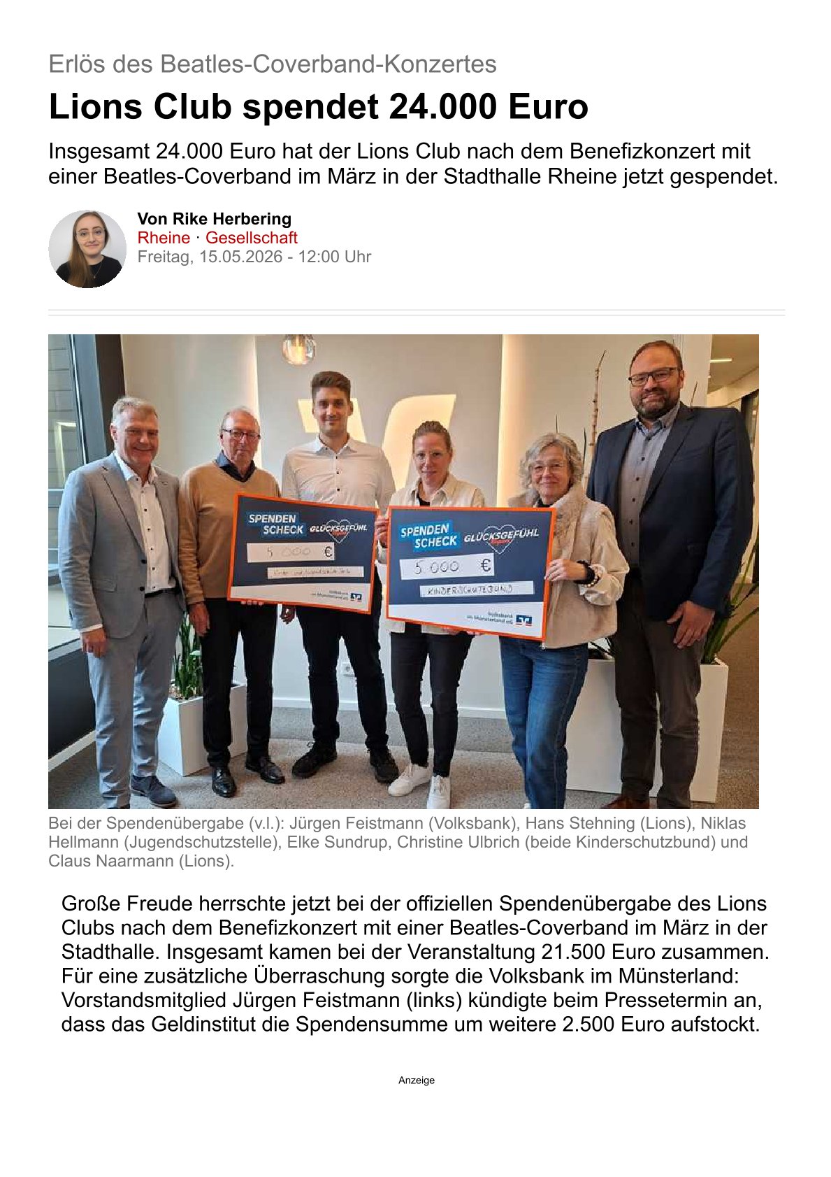 Foto 1 - Lions Club spendet 24000 Euro